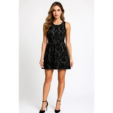 Spense Dress Womens 12 Black Velvet Burnout Damask Fit N Flare Evening Elegant