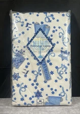 Hanukkah Festival of Lights Vinyl Tablecloth 60 x 104 Oblong Flannel Backed NOS