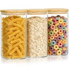50oz Airtight Glass Storage Containers with Lids Set of 3, Square Glass Jars ...