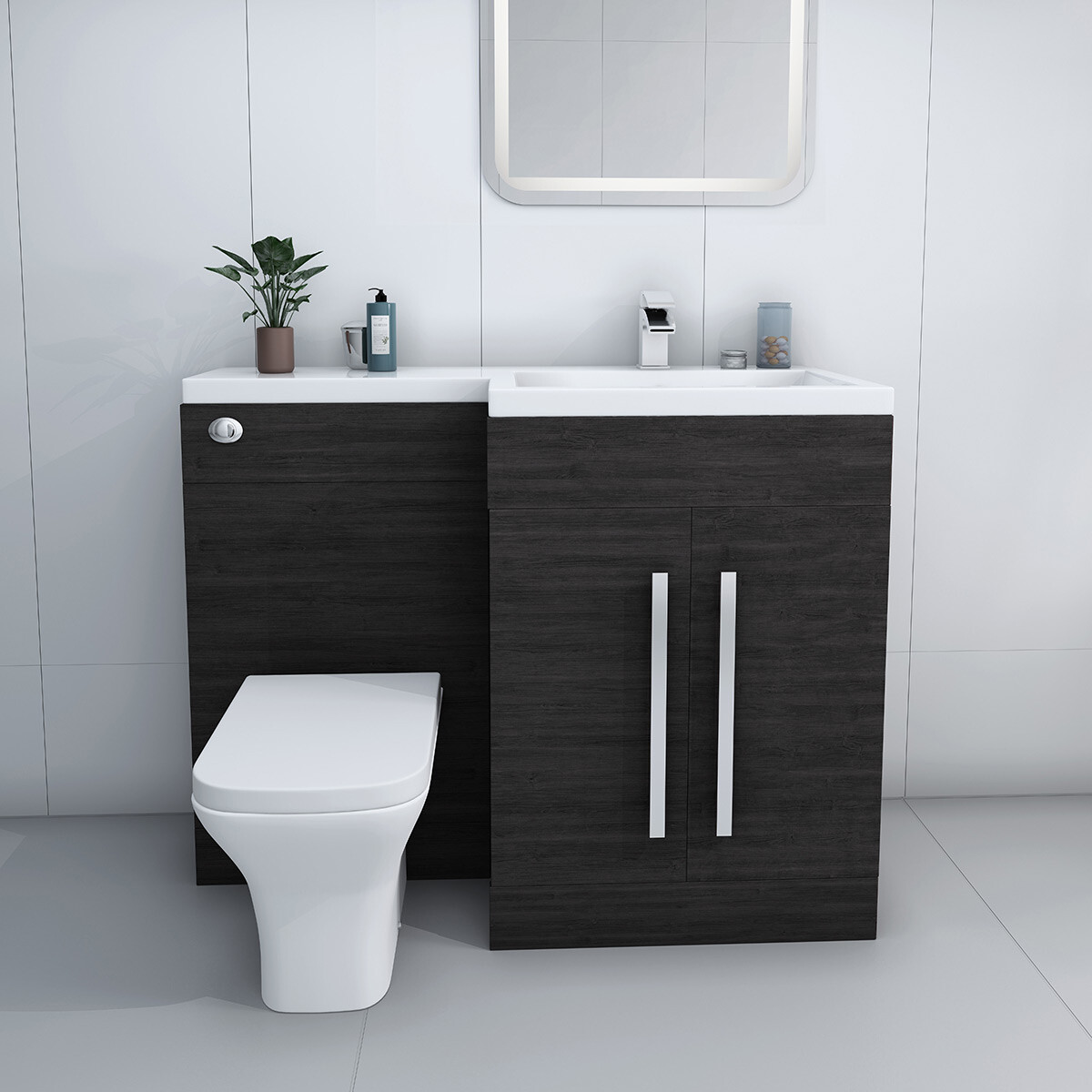 1100mm RH Grey L Shape Bathroom Vanity Unit with Basin + Back To Wall ...