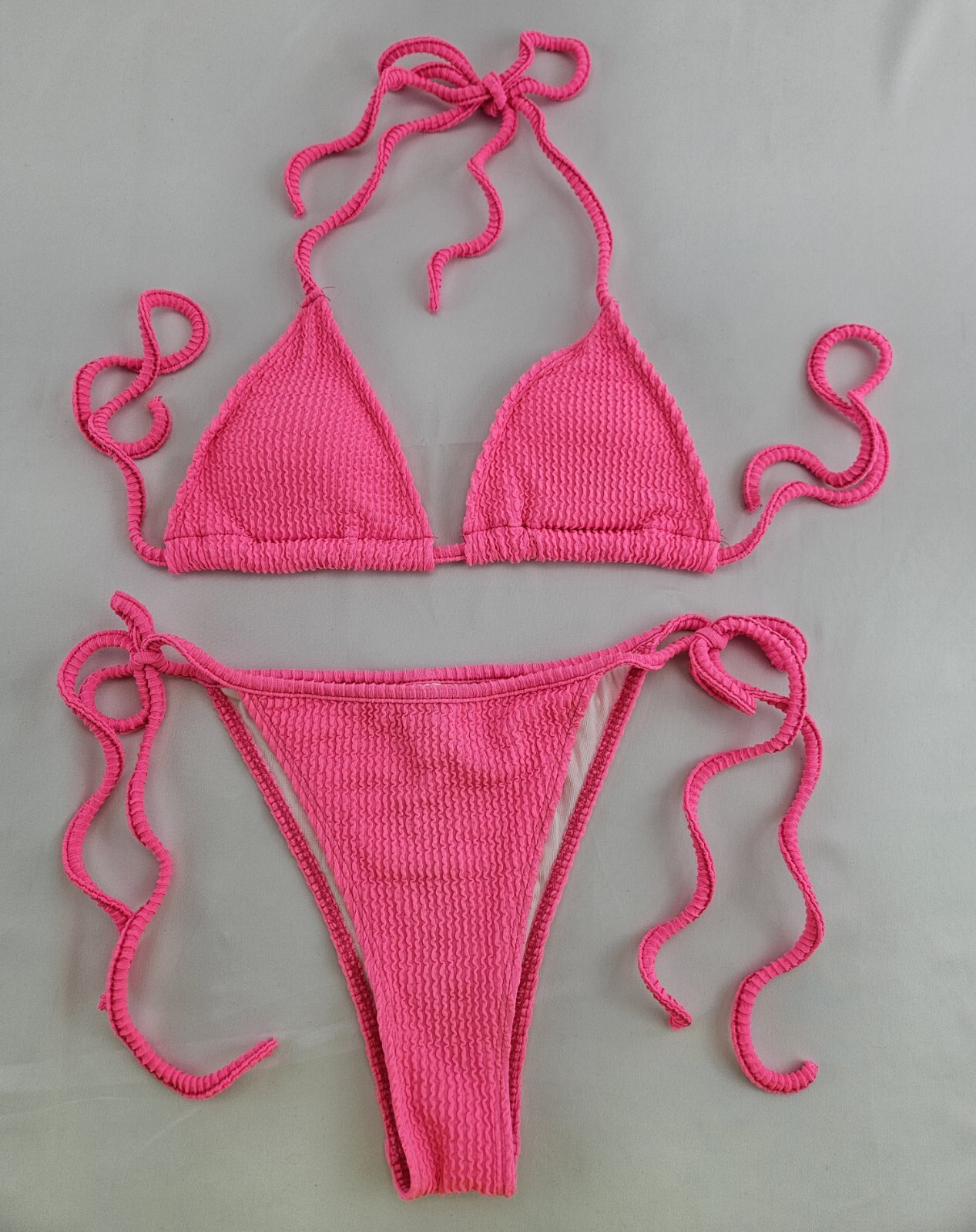 Women Bikini Set Padded Swimwear Bathing Suit Wrinkled Cloth Wavy Strip Sz S