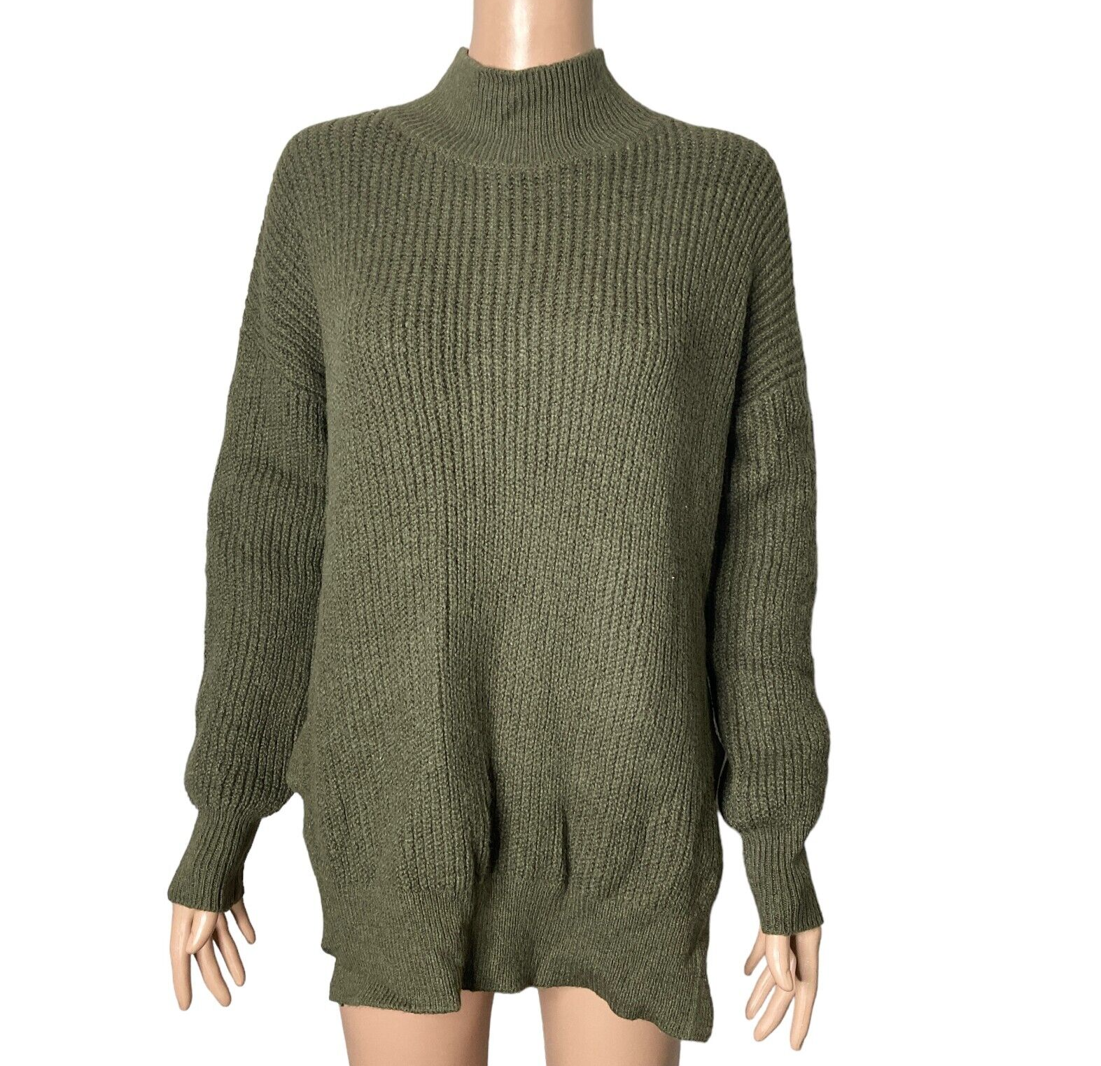 ABOUND Sweater Womens Small Mock Neck Olive Green Ribbed