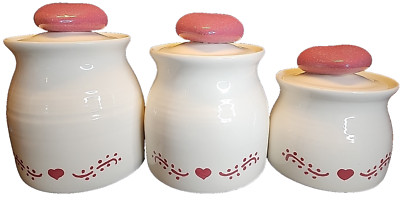 Rose Pink Heart Design Canister Set Country Kitchy Kitchen Decor *READ* (RV)