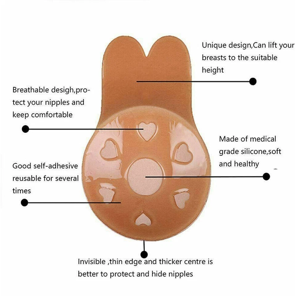 Silicone Bra Self Adhesive Push Up Breast Lift Strapless Invisible Pasties Cover - Image 2 of 4