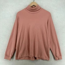 ORVIS Top Womens Large Turtleneck Jersey Long Sleeve Back Zip Cotton Blend Pink