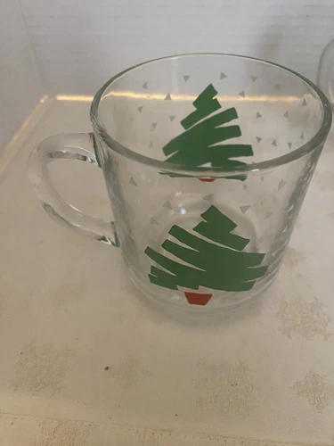Vintage Luminarc Dayton Hudson 1988 Glass Christmas Tree Coffee Mug Set of 4