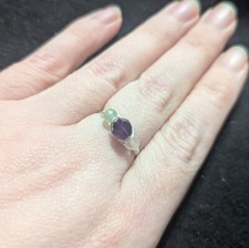 Silver Tone Light Green Purple Flourite Gemstone Wire Wrapped Ring - Size 7.5