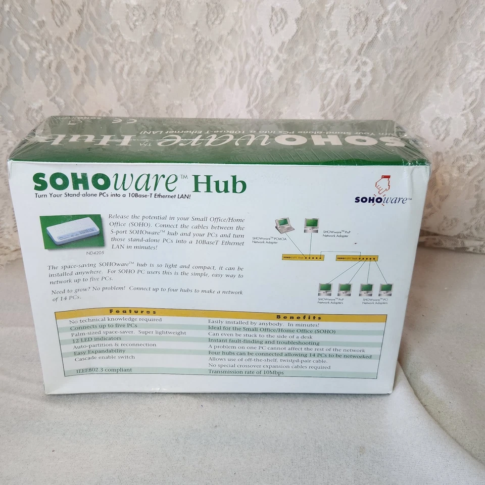SOHO Ware Hub 5-PORT 10 BASE-T ETHERNET HUB Mac Compatible ND4205 Compact - Image 4 of 4