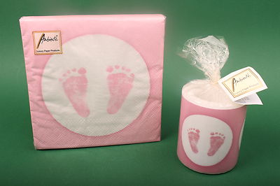 Set ''Baby Steps Girl'' Kerze + Servietten 33x33 Ambiente Studio Geschenk Geburt