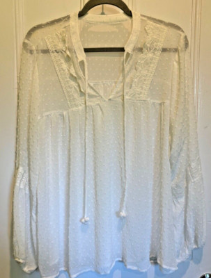 Blouse Peasant Flowy Tunic Top White Swiss Dot Womens Sz  XL NWT