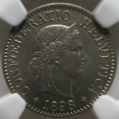 SWITZERLAND 5 Rappen 1898 B NGC MS 64 UNC Helvetia Nickel Graded Wreath Luster