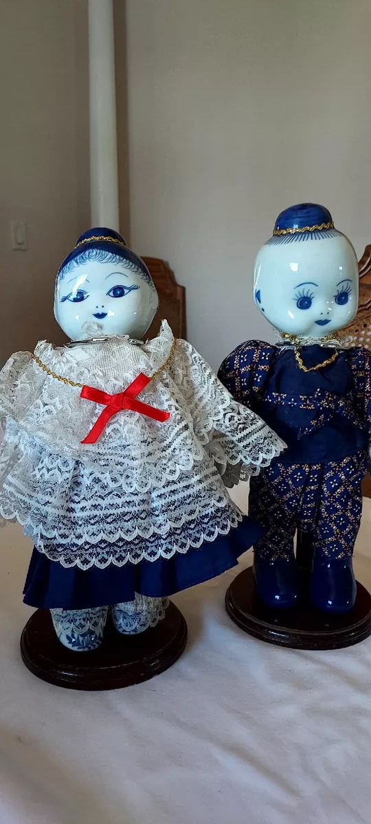 Vintage Chinese Porcelain Boy and Girl Dolls with Wooden Stands eBay