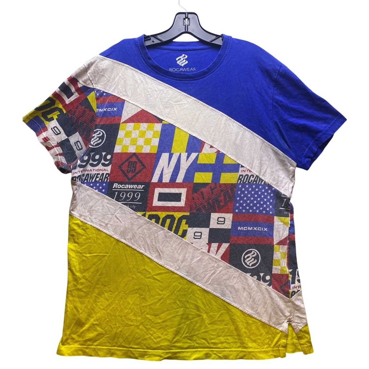 Vintage Rocawear Shirt Mens Large Color Block Wrap Around Short