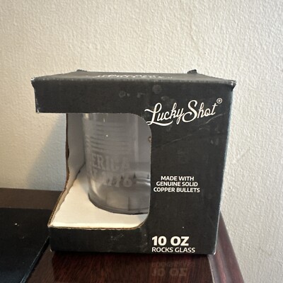 Lucky Shot 10 oz Whiskey Rocks Glass .308 embedded Bullet.  Merica Est. 1176 