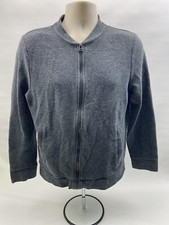 H M Jacket Full Zip Womens Dark Gray Faux Pockets Size Medium, free shipping