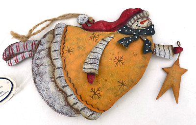 Giftcraft-Snowman in Yellow with Blue Scarf w/Star Tin Ornament 6.5''-#682491A