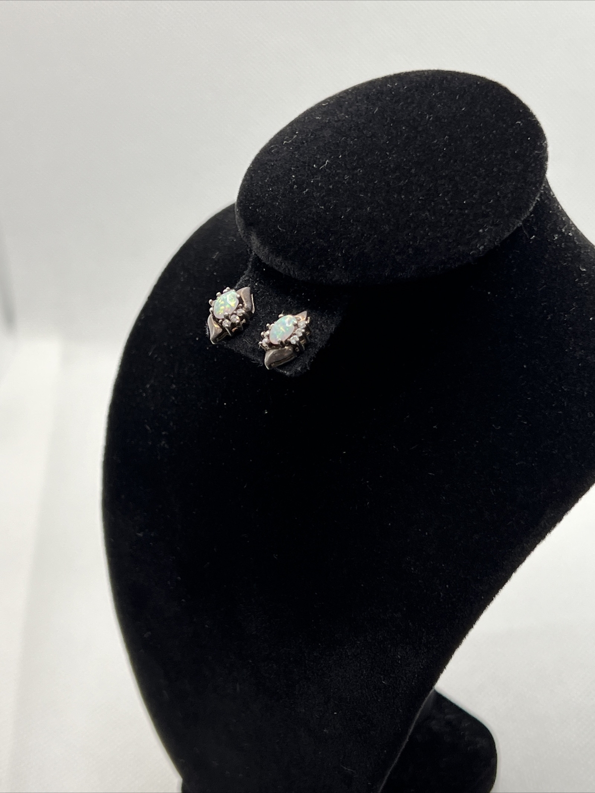 Solid 925Sterling Silver Created Opal & White CZ … - image 3