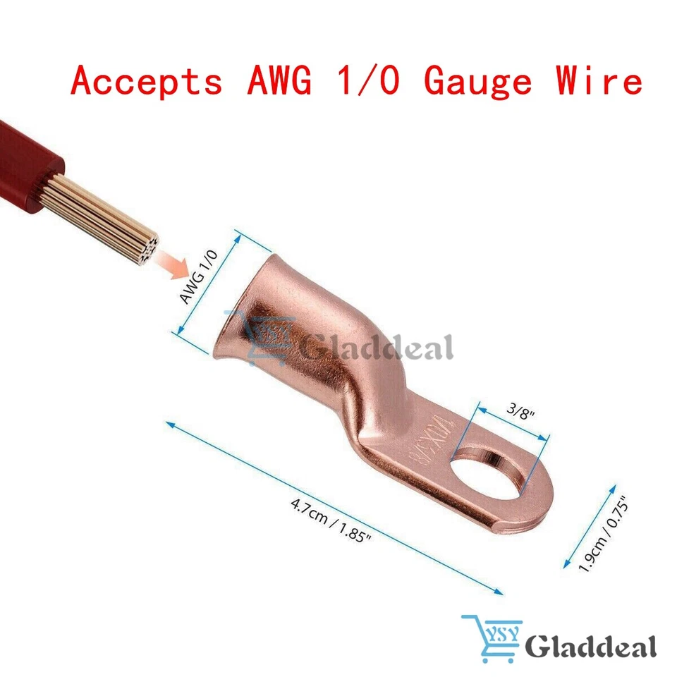 20PCS 1/0 AWG Gauge Copper Lugs W/ BLACK & RED Heat Shrink Ring Terminals Wire - Image 2 of 4