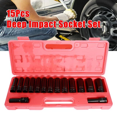 15Pcs Deep Impact Socket Set 1/2" Drive 10-24 mm 6 Point Metric Sockets