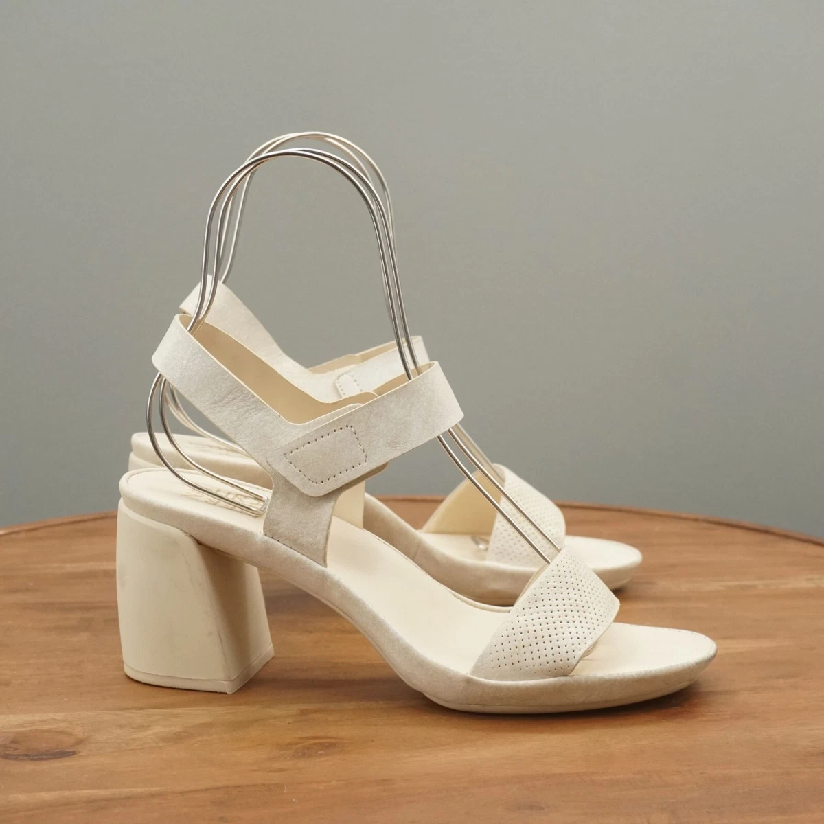 Cream low store heel sandals