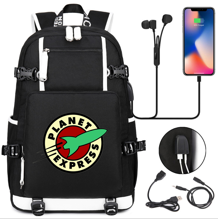 Futurama Planet Express Backpack School bag USB Charge music Travel Bags Mochila