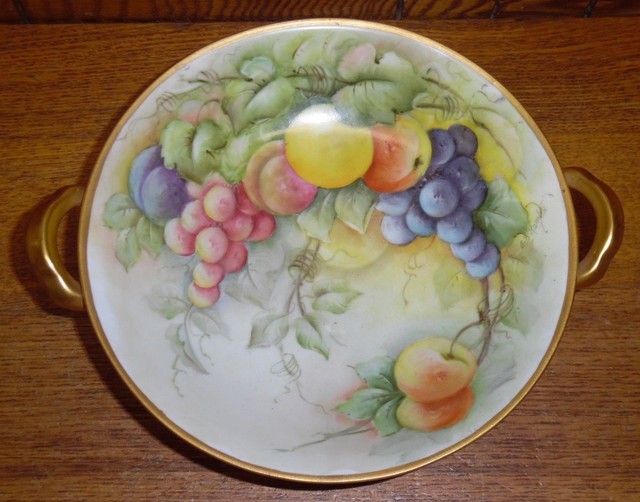 Vintage Artist Signed Hand Painted Fruit Theme Two Handle Raised
