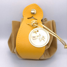 Medieval Renaissance Coin Pouch Mustard Velvet Faux Leather Purse Drawstring Bag