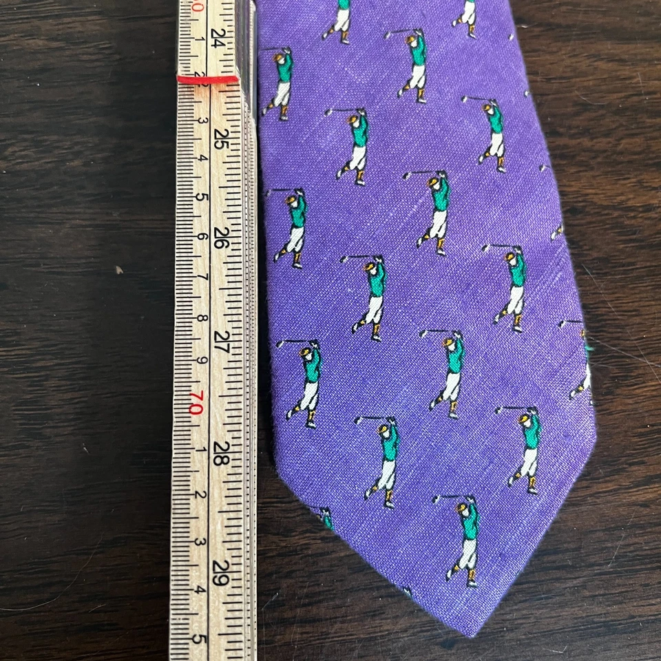 Gravata polo Ralph Lauren gravata linho roxo estampa de golfe vintage - Imagem 2 de 4