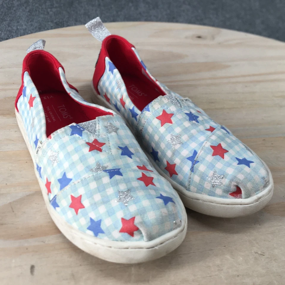 Toms Zapatos Niños 13.5 Niñas Alpargata Guinga Mocasín Sin Cordones Planos Tela Azul Foto 3 de 4