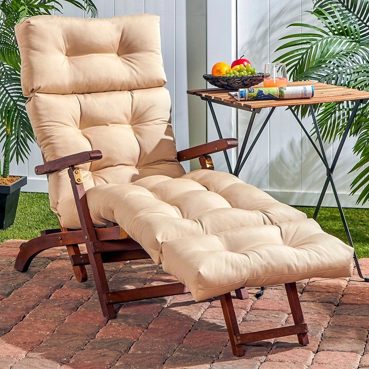 Chaise Lounge Chair Cushion 72 Tufted Padded Outdoor Patio Pillow Deck  Pool Tan