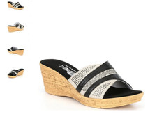 Onex Blanche Linen Slide w/ Stones Black Wedge Sandal Women's sizes 5-11/NEW  