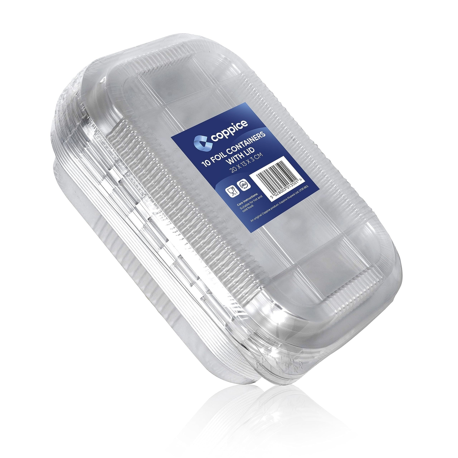 Aluminium Foil Tray With Lid Food Container Meal Prep 20x13x3cm 10 Pk Coppice