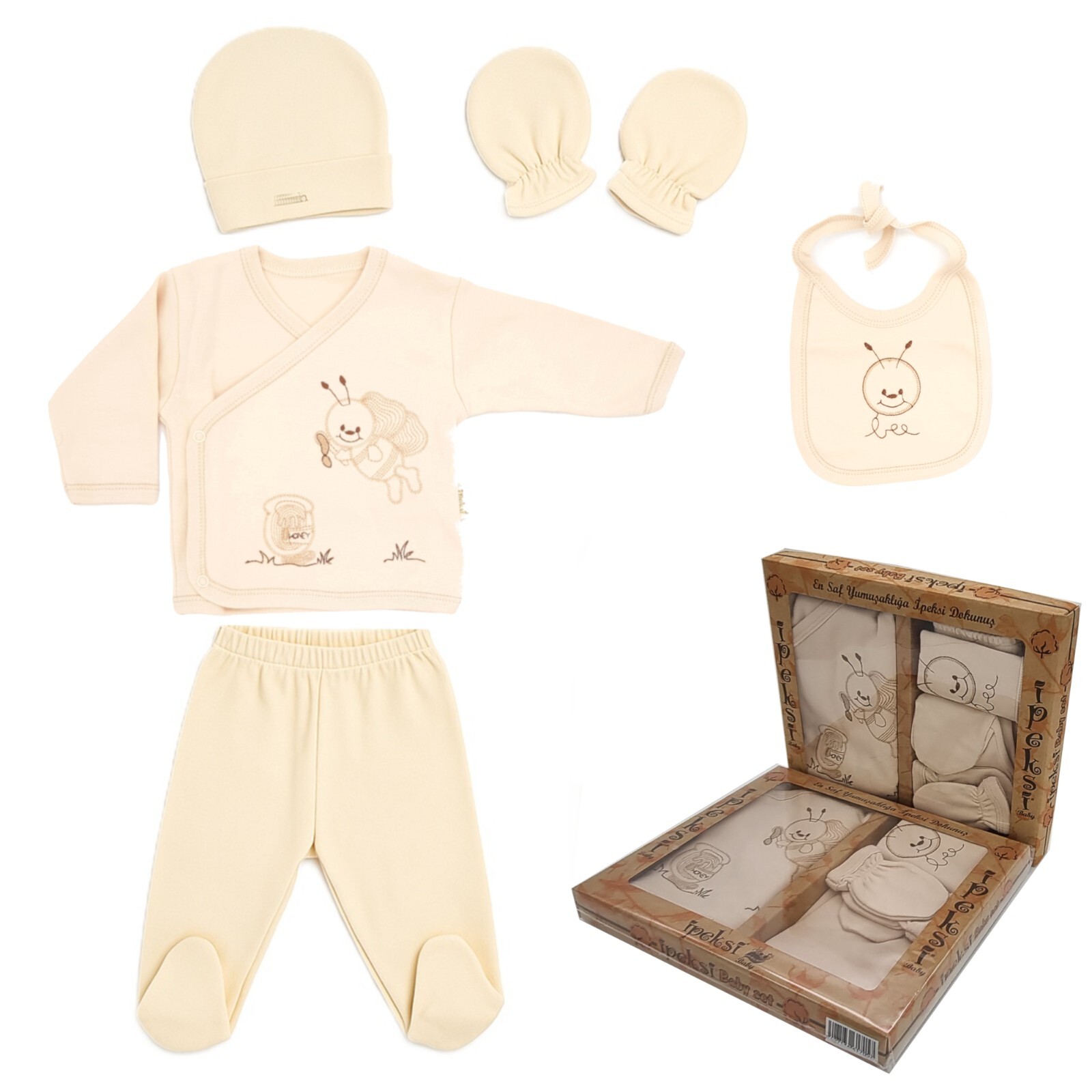 Neugeborenen Baby Erstausstattung Geschenk Set Geschenkset 100% natürlich 5Teile