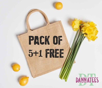 5+1 FREE Jute Bags Medium Size Hessian Luxury Plain Tote