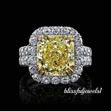 2.50CT Radiant Cut Real Citrine Engagement Wedding Halo Ring 14K 2-Tone Gold FN