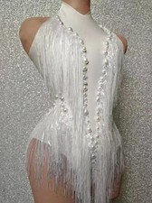 Rhinestones Sequins Tassel Leotard NightclubOutfit Singer DancerCostume Bodysuit