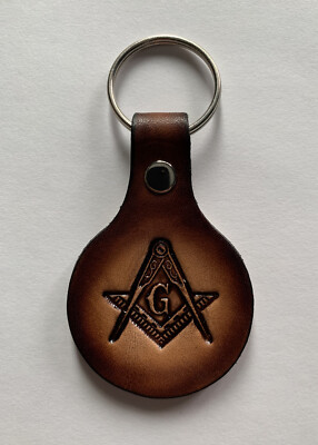 Four pack of Leather Masonic Keychains, lot of 4 Key Fobs Mason Lodge Freemason 