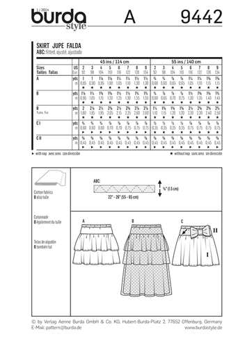 BURDA KIDS 9442 SKIRTS Sewing Pattern Ages 2 - 9 3 Styles Skill: SUPER EASY - Picture 2 of 7