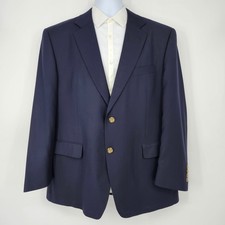 Stafford Navy Blue Two Button Sport Coat Jacket Mens 44S Classic Tailored Blazer