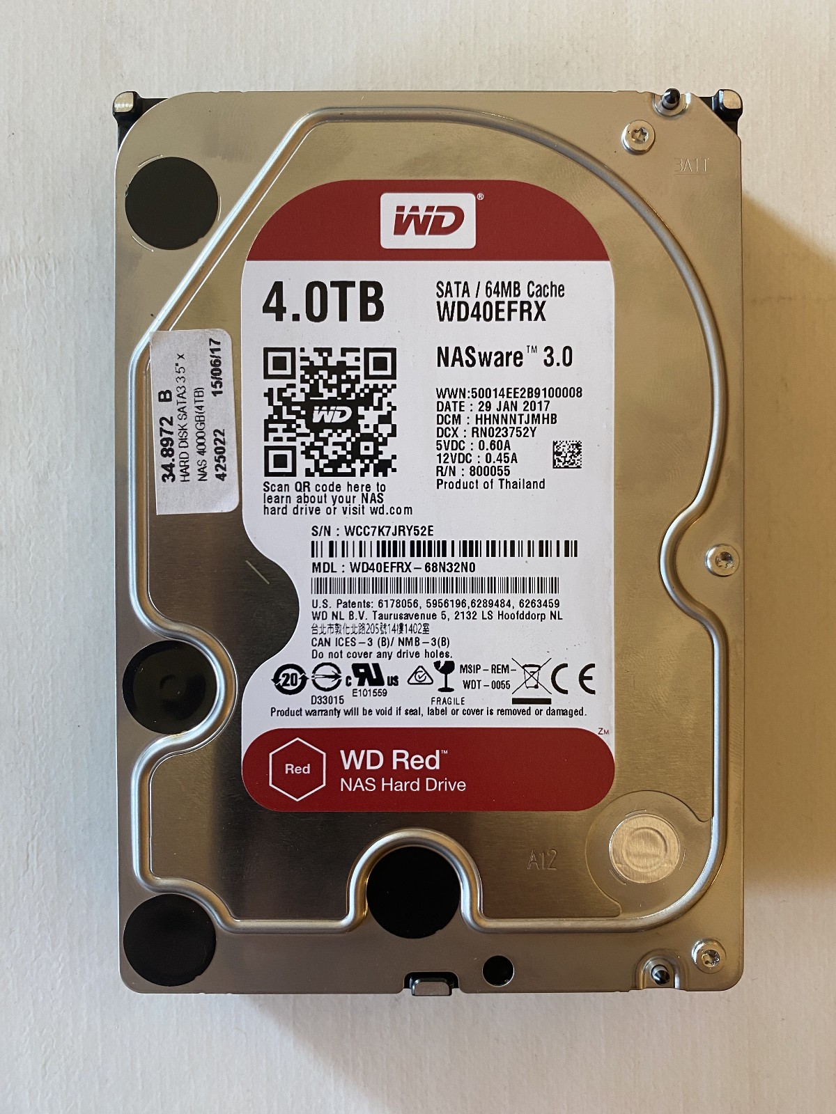 Hard Disk WD RED 4TB NASware 3.0 WD40EFRX SATA3 64MB Cache 3.5” WD40EFRX-68N32NO