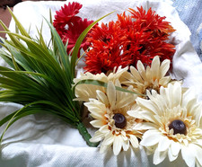Lot of Artificial Flowers 14 heads  1 greenery Orange/Red/Cream Gerbera Daisy