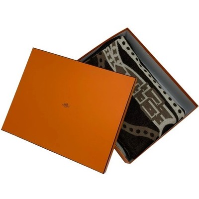 Hermes Wool Cashmere Blanket Brown Beige Logo Throw x