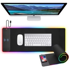 Gaming RGB Keyboard Mouse Pad Bundle Wireless Mouse, Charging, Non-Slip, Black
