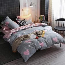 Kids Girls Duvet Cover Set Queen Pink/Grey Reversible Soft Microfiber Bedding...