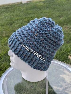 New Unisex Handmade Hand-knit Blue Multicolor Beanie Outdoor Winter Fall Hat
