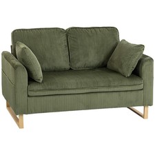 HOMCOM 2 Seater Sofa, Corduroy Sofa w/ Spring Cushions 2 Pillows, Dark Green