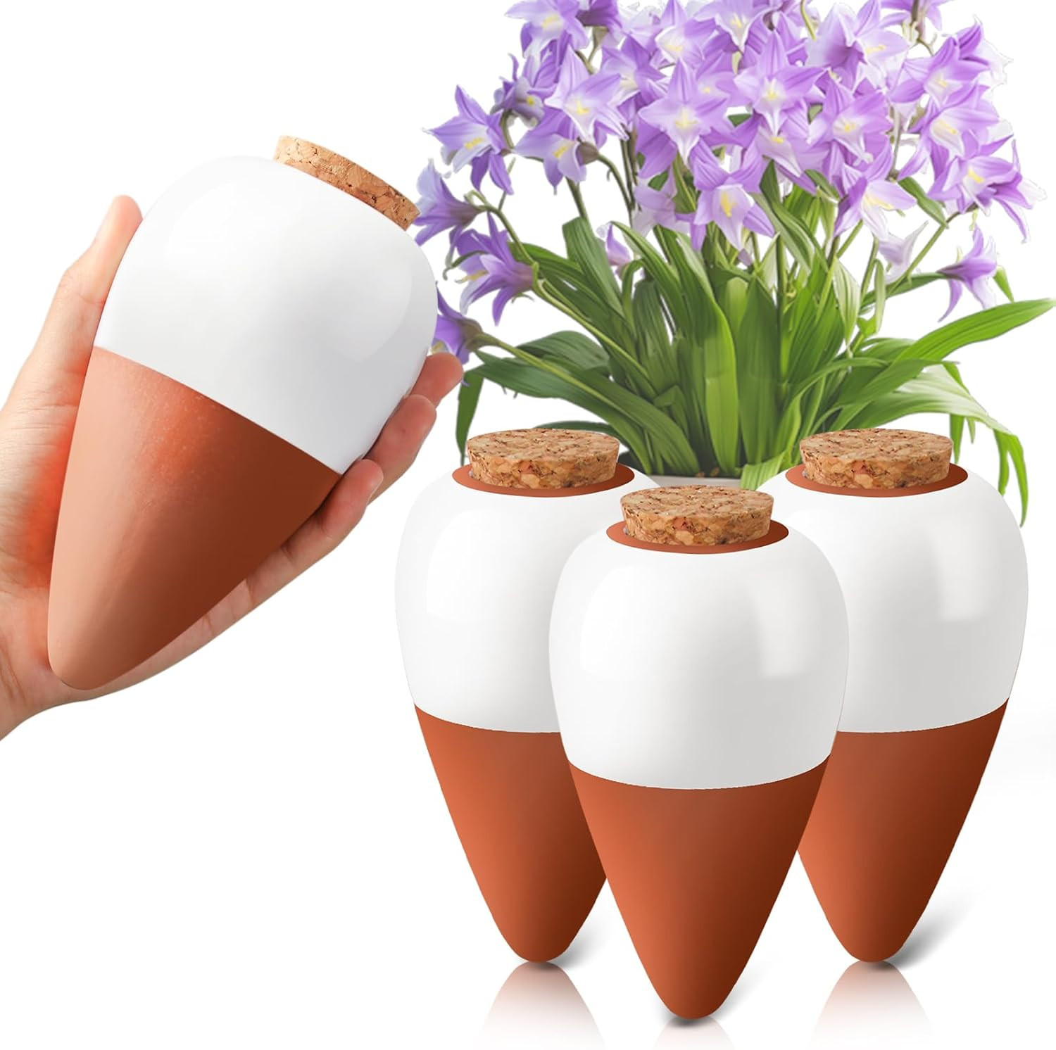 Terracotta Watering Spikes, 4 Pack Ollas Self Watering Globes, Slow Release Self