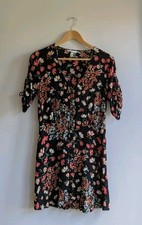Vintage H&M 2008 Black Floral Mini Dress – UK 10 – Short Sleeve Button Front Y2K