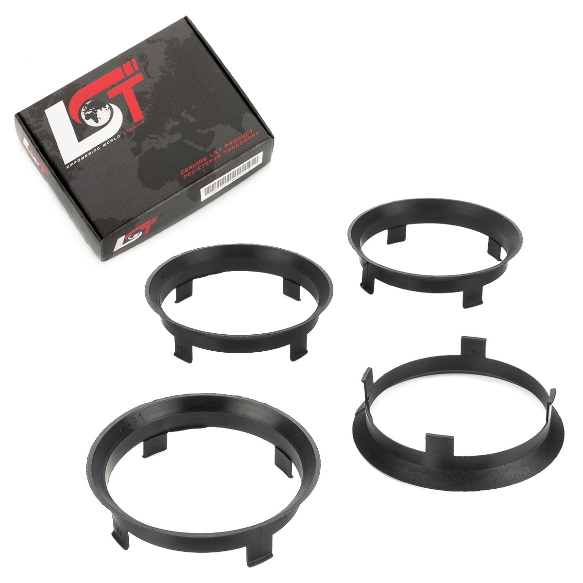 4x centering rings spacers black aluminum wheels Ø 59.1 mm - Ø 60.1 mm for VW