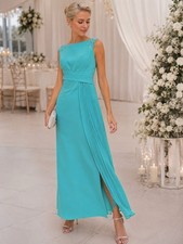 Azazie Bridesmaid Dress Womens 4-6 Turquoise Sleeveless Polyester Formal